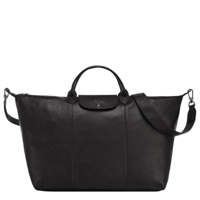 Women\'s Longchamp Le Pliage Cuir L Travel Bags Black | 93IHLQBYC