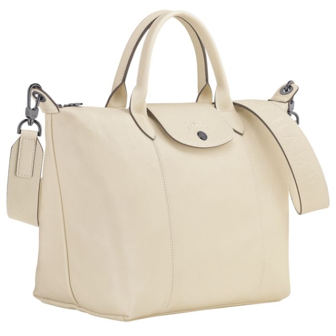 Women's Longchamp Le Pliage Cuir M Top-handle Bags Beige | 02DYAESXR