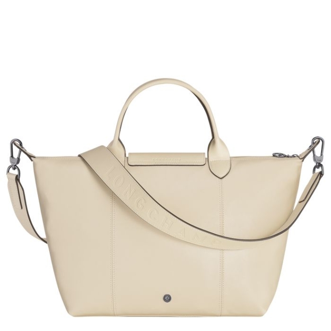 Women's Longchamp Le Pliage Cuir M Top-handle Bags Beige | 02DYAESXR