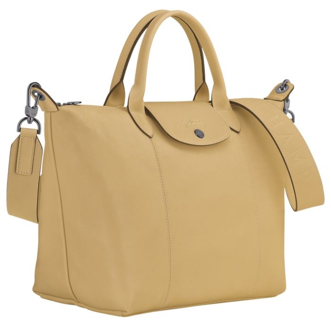 Women's Longchamp Le Pliage Cuir M Top-handle Bags Beige | 04WBHEDTU