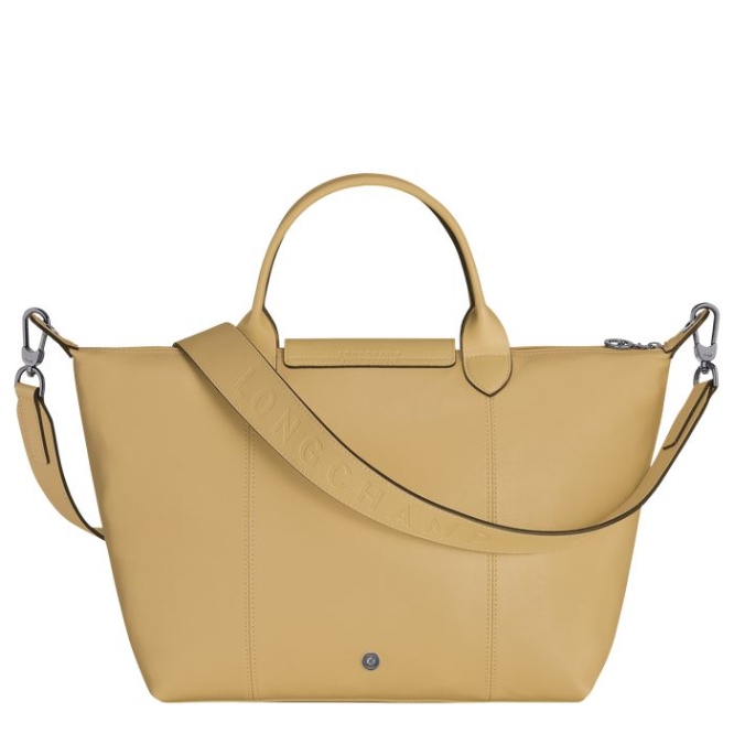 Women's Longchamp Le Pliage Cuir M Top-handle Bags Beige | 04WBHEDTU