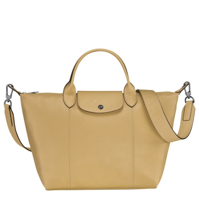 Women\'s Longchamp Le Pliage Cuir M Top-handle Bags Beige | 04WBHEDTU