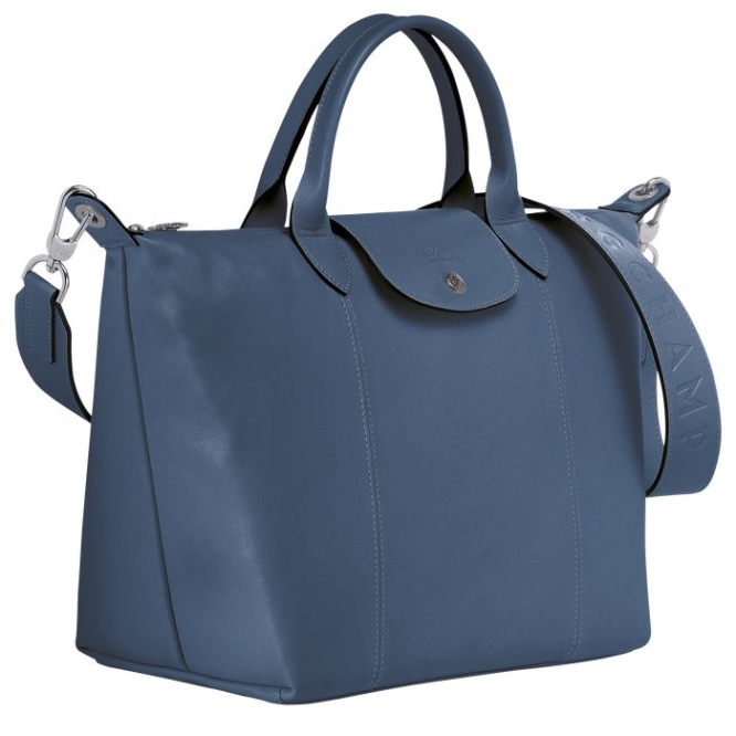 Women's Longchamp Le Pliage Cuir M Top-handle Bags Blue | 32UPKEWFO