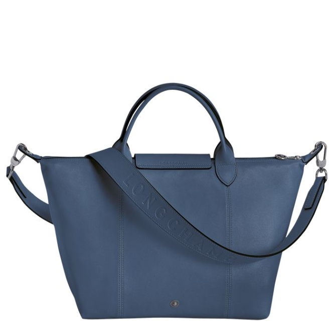 Women's Longchamp Le Pliage Cuir M Top-handle Bags Blue | 32UPKEWFO