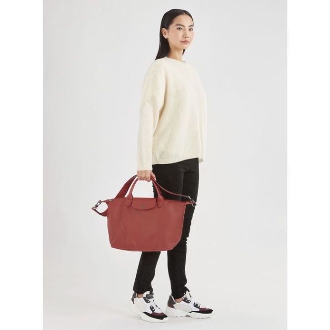 Women's Longchamp Le Pliage Cuir M Top-handle Bags Red | 38BILVAPF