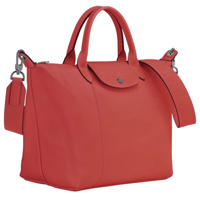 Women's Longchamp Le Pliage Cuir M Top-handle Bags Red | 38BILVAPF