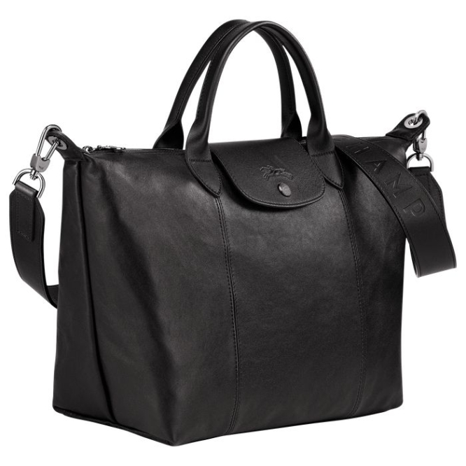 Women's Longchamp Le Pliage Cuir M Top-handle Bags Black | 43VEBGPYK