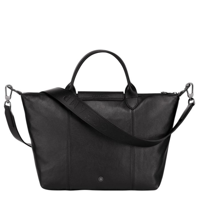 Women's Longchamp Le Pliage Cuir M Top-handle Bags Black | 43VEBGPYK