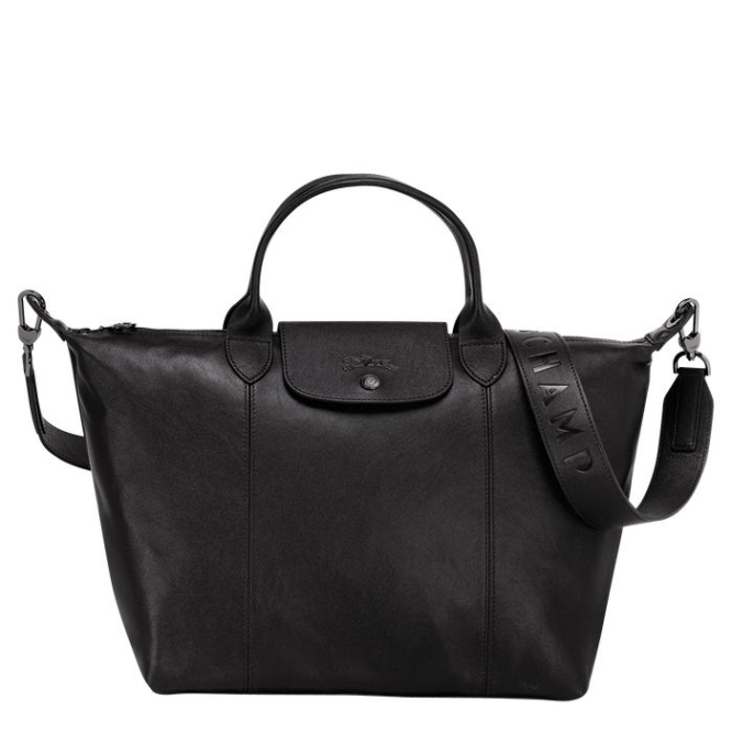 Women\'s Longchamp Le Pliage Cuir M Top-handle Bags Black | 43VEBGPYK