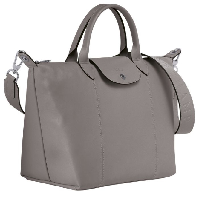 Women's Longchamp Le Pliage Cuir M Top-handle Bags Grey | 57LBMKUHR