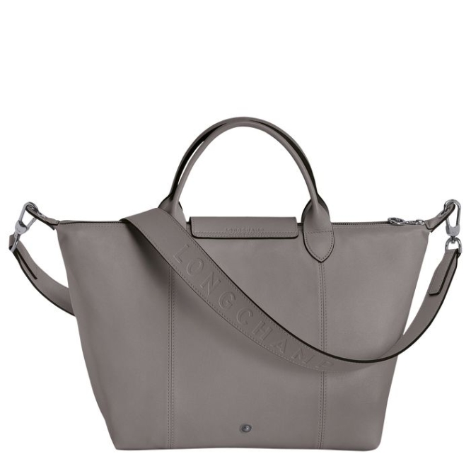 Women's Longchamp Le Pliage Cuir M Top-handle Bags Grey | 57LBMKUHR