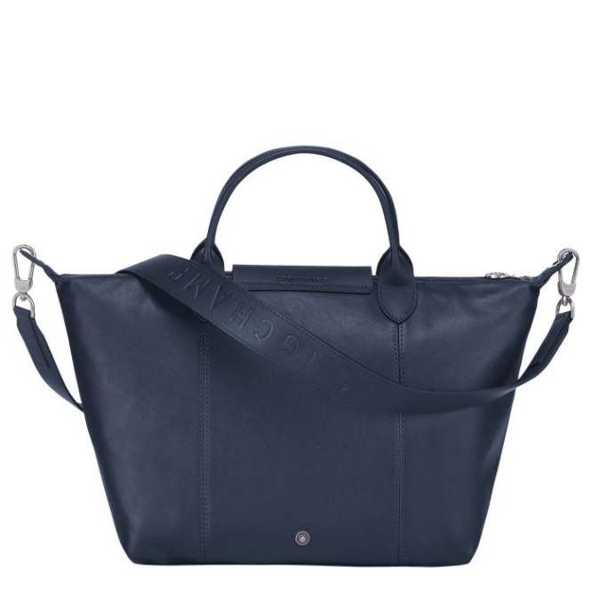 Women's Longchamp Le Pliage Cuir M Top-handle Bags Navy | 60LXJMFCS