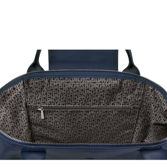 Women's Longchamp Le Pliage Cuir M Top-handle Bags Navy | 60LXJMFCS