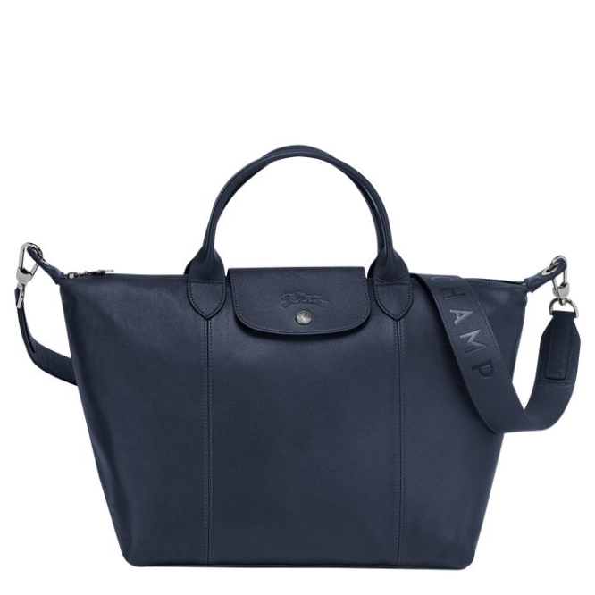 Women\'s Longchamp Le Pliage Cuir M Top-handle Bags Navy | 60LXJMFCS