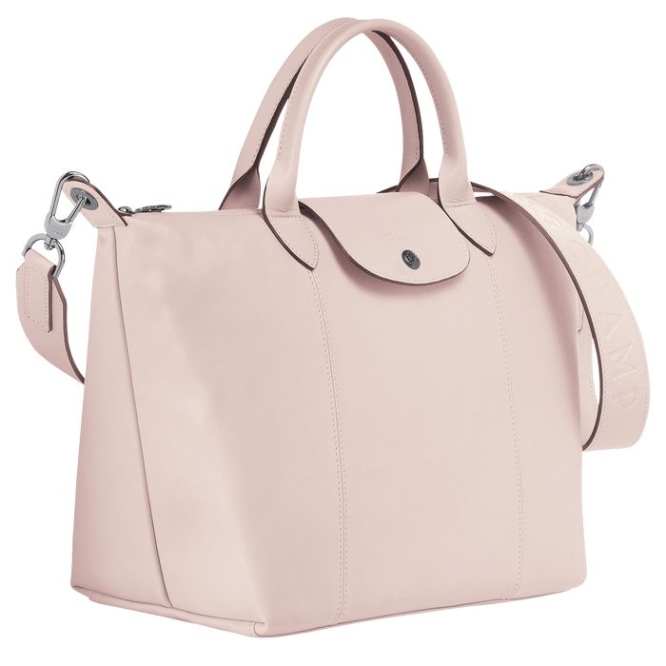 Women's Longchamp Le Pliage Cuir M Top-handle Bags Pink | 74YJQKHPG