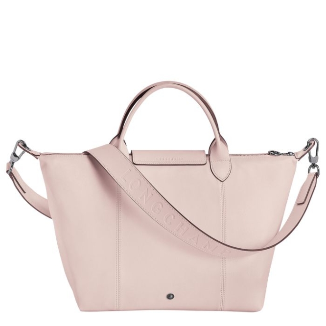 Women's Longchamp Le Pliage Cuir M Top-handle Bags Pink | 74YJQKHPG