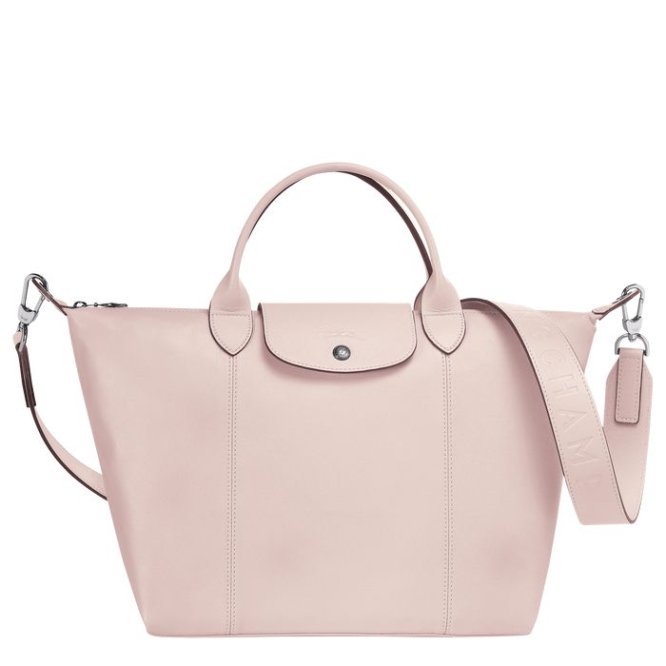 Women\'s Longchamp Le Pliage Cuir M Top-handle Bags Pink | 74YJQKHPG