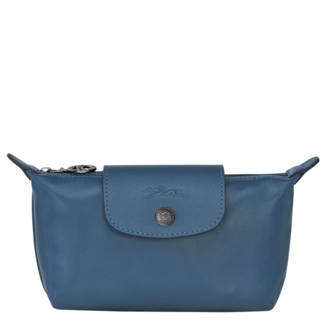 Women\'s Longchamp Le Pliage Cuir Pouches & Cases Blue | 43IOFDWCV