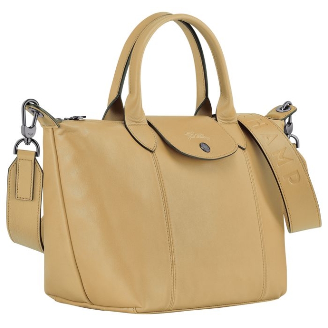 Women's Longchamp Le Pliage Cuir S Top-handle Bags Beige | 13GQVXRIS