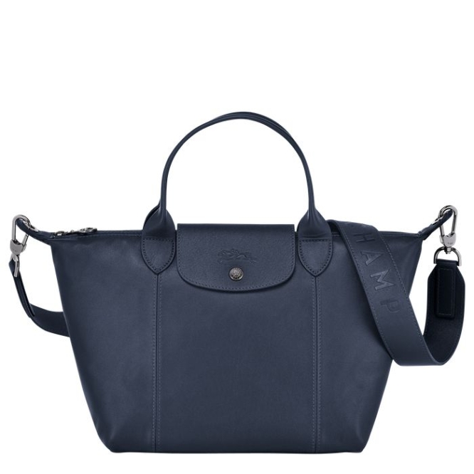 Women\'s Longchamp Le Pliage Cuir S Top-handle Bags Navy | 29QHPFLVJ