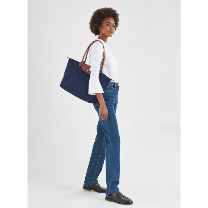 Women's Longchamp Le Pliage Original L Shoulder Bags Navy | 61JXKGLPQ