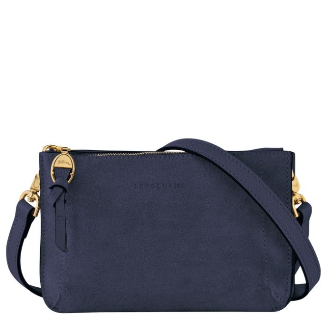 Women\'s Longchamp Mailbox Soft Wallets On Chain Navy | 06GRWPXBH