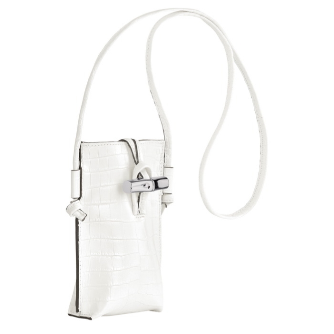 Women's Longchamp Roseau Croco Phone Cases White | 56SYAQLFP