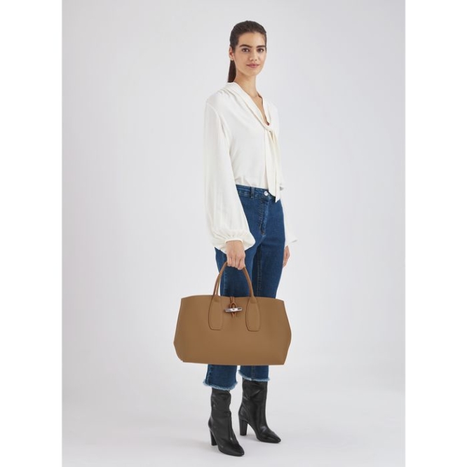 Women's Longchamp Roseau L Top-handle Bags Beige | 14LUEQKRF