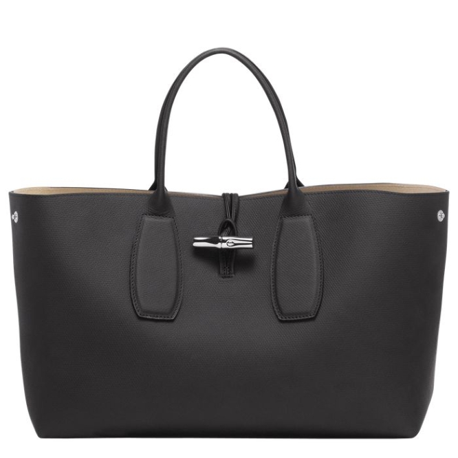 Women's Longchamp Roseau L Top-handle Bags Black | 64ZVXLFMC