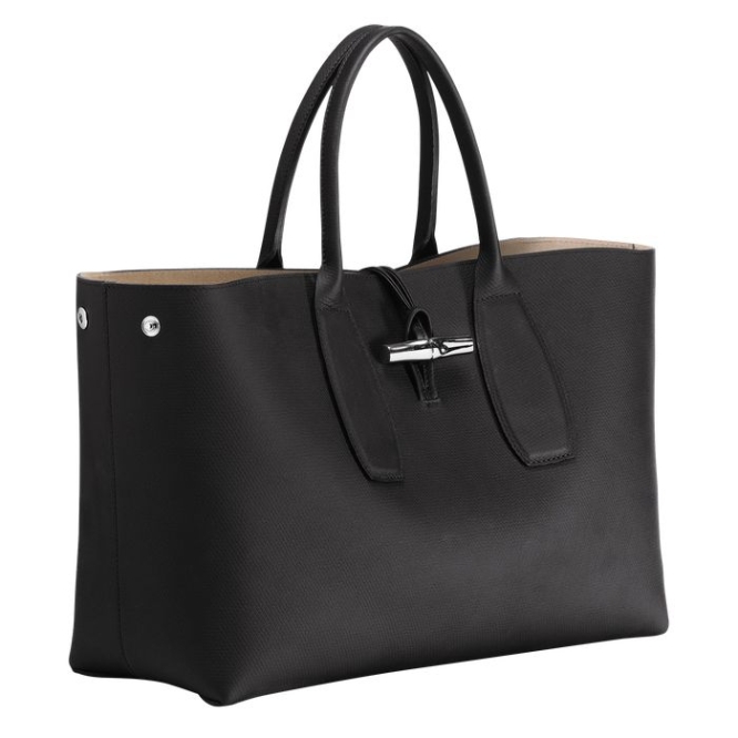 Women's Longchamp Roseau L Top-handle Bags Black | 64ZVXLFMC