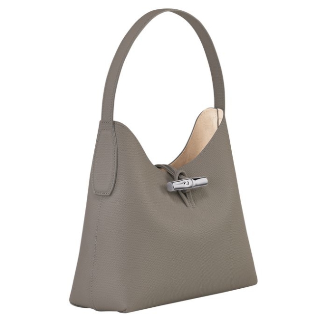 Women's Longchamp Roseau M Shoulder Bags Grey | 51UTBQISW