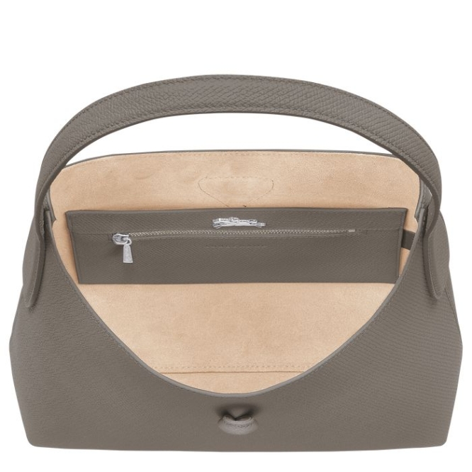 Women's Longchamp Roseau M Shoulder Bags Grey | 51UTBQISW