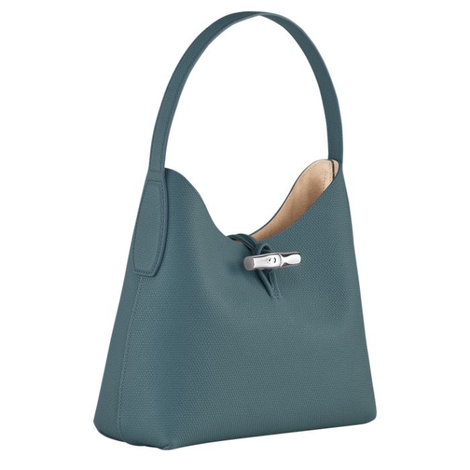 Women's Longchamp Roseau M Shoulder Bags Blue | 86GFUENJZ