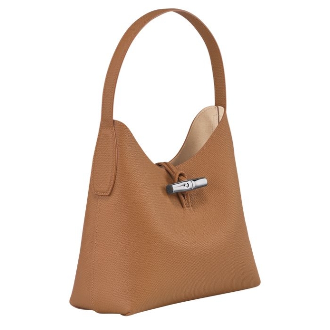 Women's Longchamp Roseau M Shoulder Bags Beige | 87WTGVQPX