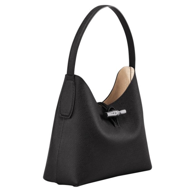 Women's Longchamp Roseau M Shoulder Bags Black | 94UMQFSRZ