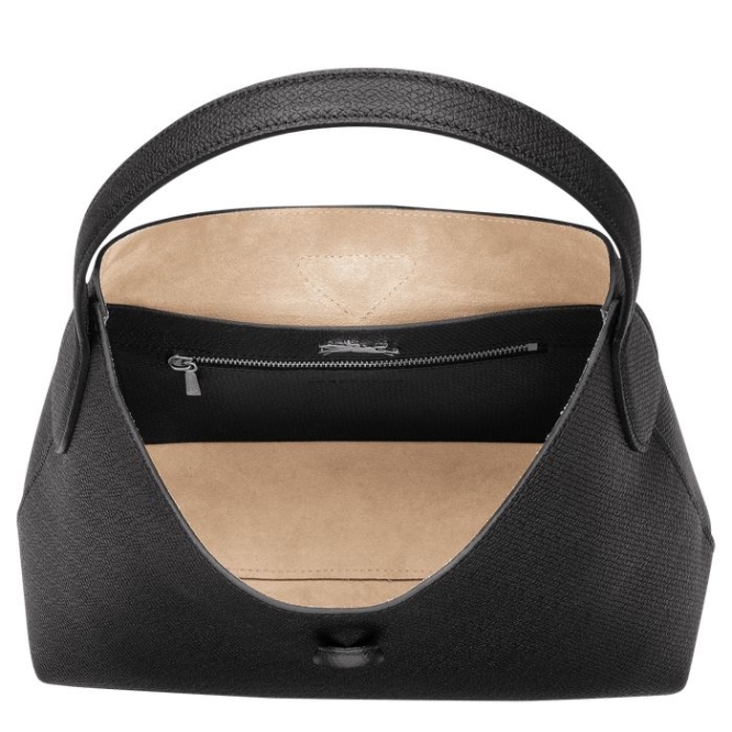 Women's Longchamp Roseau M Shoulder Bags Black | 94UMQFSRZ