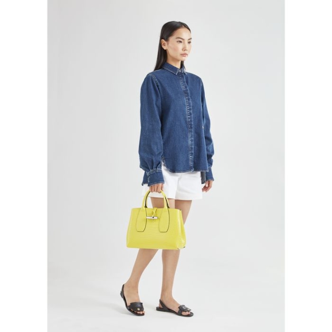 Women's Longchamp Roseau M Top-handle Bags Yellow | 06UXDVCBI