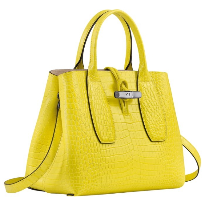 Women's Longchamp Roseau M Top-handle Bags Yellow | 06UXDVCBI