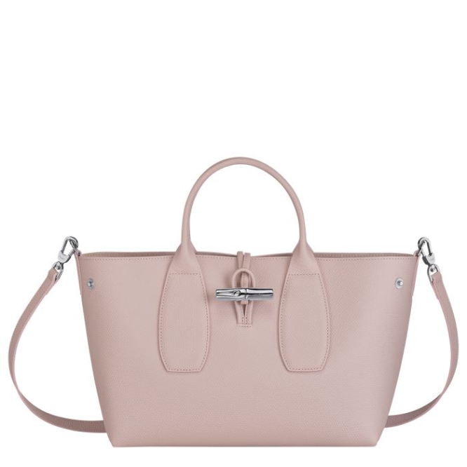 Women's Longchamp Roseau M Top-handle Bags Light Pink | 20DBRTNXP