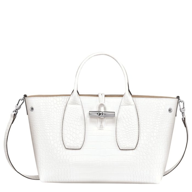 Women's Longchamp Roseau M Top-handle Bags White | 34IVLRYOX