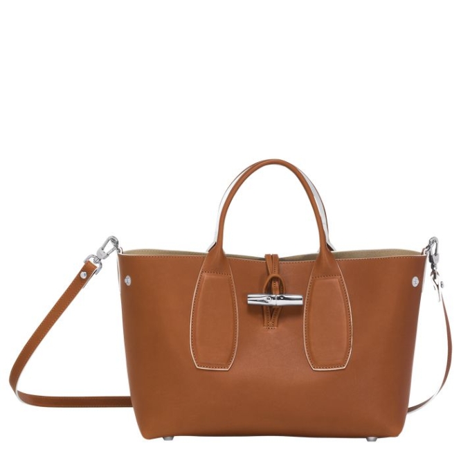 Women's Longchamp Roseau M Top-handle Bags Brown | 40NDPLFQR