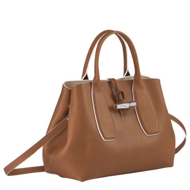 Women's Longchamp Roseau M Top-handle Bags Brown | 40NDPLFQR