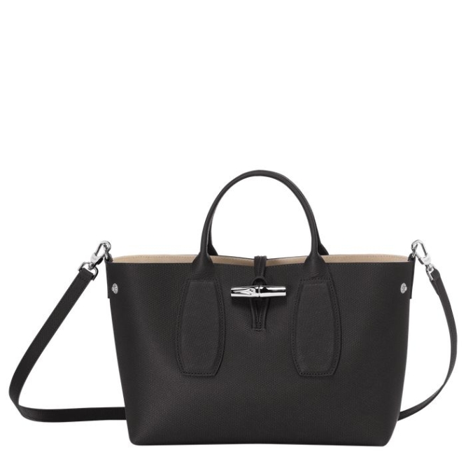 Women's Longchamp Roseau M Top-handle Bags Black | 51UFKYCOJ