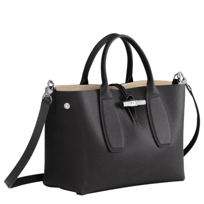 Women's Longchamp Roseau M Top-handle Bags Black | 51UFKYCOJ