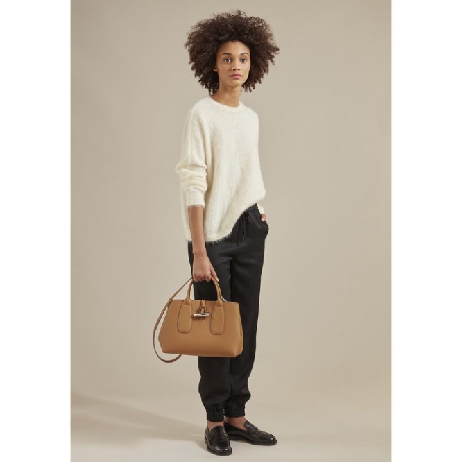 Women's Longchamp Roseau M Top-handle Bags Beige | 54SICFJHB