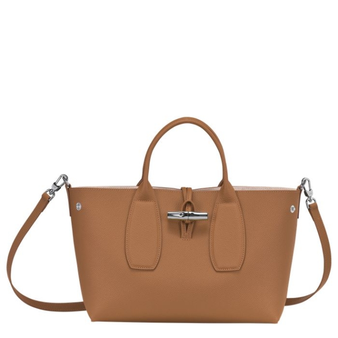 Women's Longchamp Roseau M Top-handle Bags Beige | 54SICFJHB