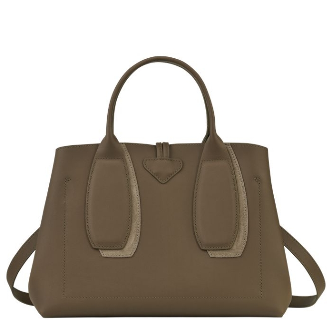 Women's Longchamp Roseau Shadow M Top-handle Bags Brown | 83WKFIRSJ