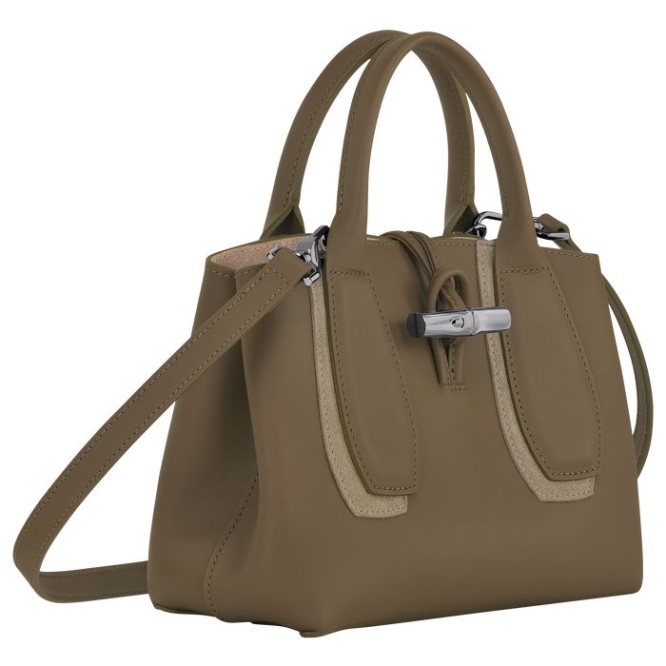 Women's Longchamp Roseau Shadow S Top-handle Bags Brown | 68PYHUZFE