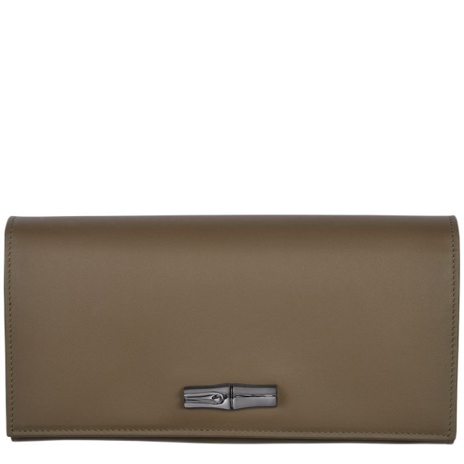 Women\'s Longchamp Roseau Shadow Wallets Brown | 48ZXJLDVS