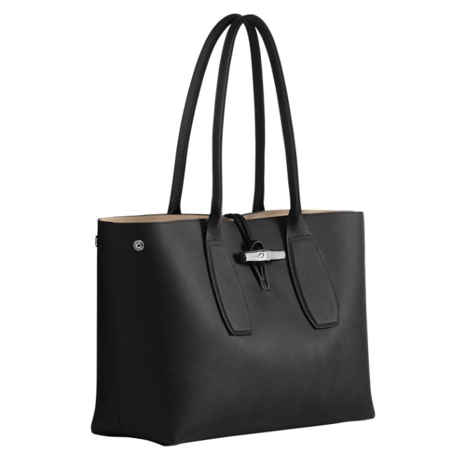 Women's Longchamp Roseau Shoulder Bags Black | 21CRLKGXO